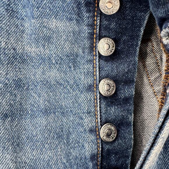 Levi's 501 Jeans Mens 32x30 (33x30 ACTUAL) Distressed Button Fly Blue Denim - Picture 4 of 13